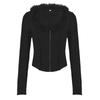 European and American Casual Fur Collar Zipper Knit Cardigan Sweater for Women