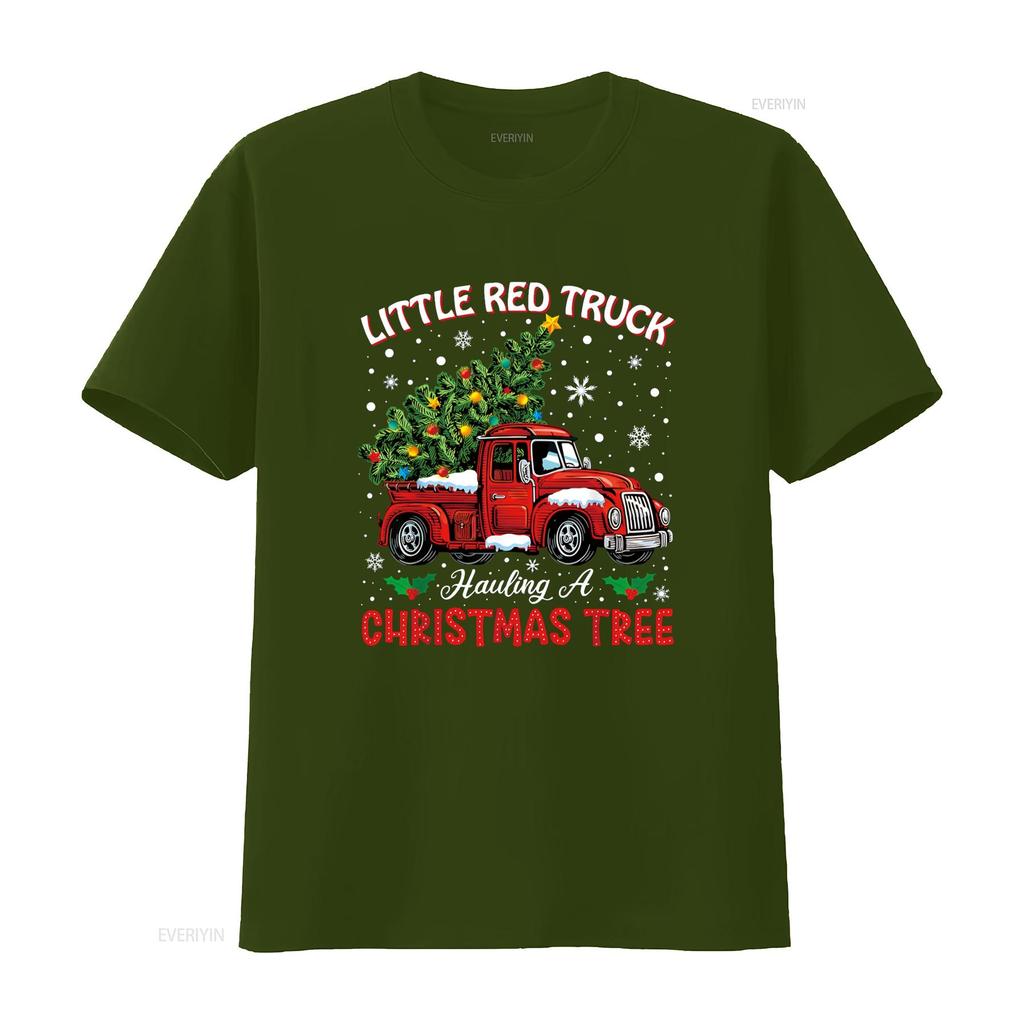 Little Red Truck Hauling A Christmas Tree T Shirt vintage Washed Comfortable Versatile Stretched homme Breathable Soft fashion