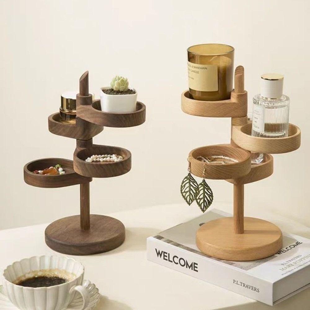 Wooden Jewelry Organizer Rotatable Earring Holder Show Case Key Storage Rack  Entrance Door