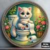 D Flat Pc Xinxcm D Flat Round Sign Vintage Plaque Featuring a Cute Cat Sitting On a Toilet Playing with Toilet Paper