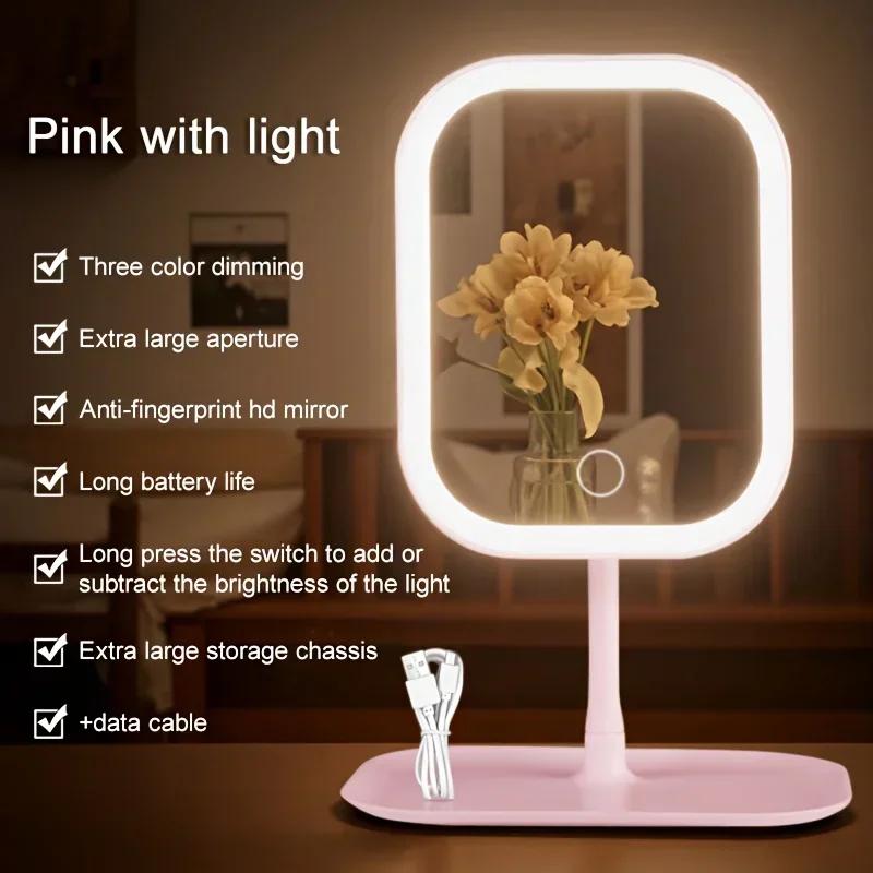 

LED intelligent makeup mirror with foldable makeup mirror, suitable for women s bedroom, dormitory, dressing table makeup розовый