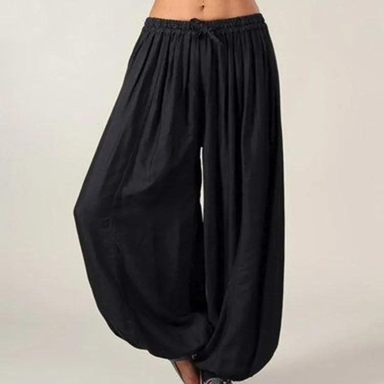 Nouveau Pantalon Lanternes Uni pour Femmes Été Ample Plissé Cordon de Serrage Décontracté Cheville Sport Pantalon Harlan