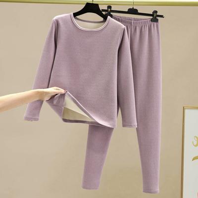 2 Teile/satz Winter Top Hosen Set Dicke Plüsch Rundhals Langarm Elastische Taille Warme Weiche Kältebeständig Homewear Pyjamas Set Thermo-unterwäsche Set