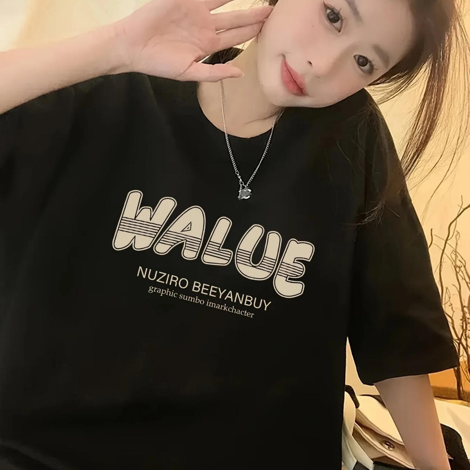 2025 Summer Women s Y2K Cartoon Graphic Printed T-Shirts Cotton Round Neck Top for Summer Oversized Casual Loose Clothes S