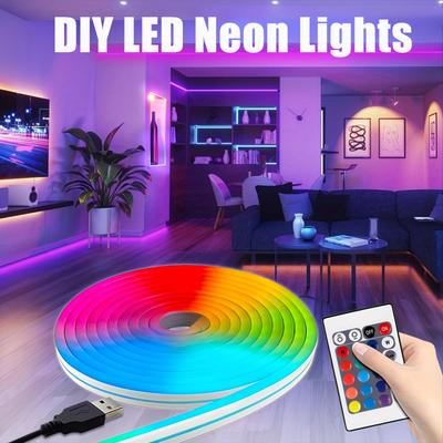 5V USB RGB Neon Strip Light Music Sync Waterproof Flexible LED Rope with 24Key Remote for Room Wall Kitchen Party Decor Lighting