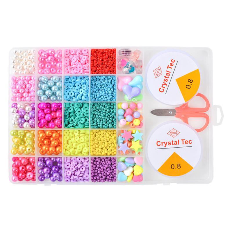 25-Grid Glass Rice Beads DIY Set: Children's Handmade Necklace & Bracelet Beading Kit