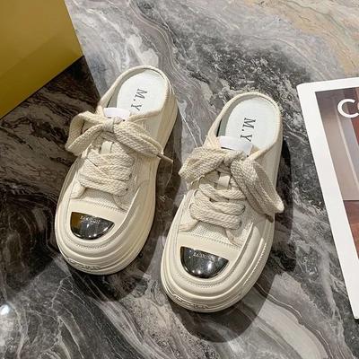 Fashion Outside Black Canvas Round Toe Slides Thick Shoes Women's Slippers and Ladies Sandals Height White Top Designs Small Size Unique