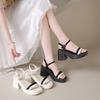 Summer new square head hollow one-character buckle style women's thick high-heeled sandals