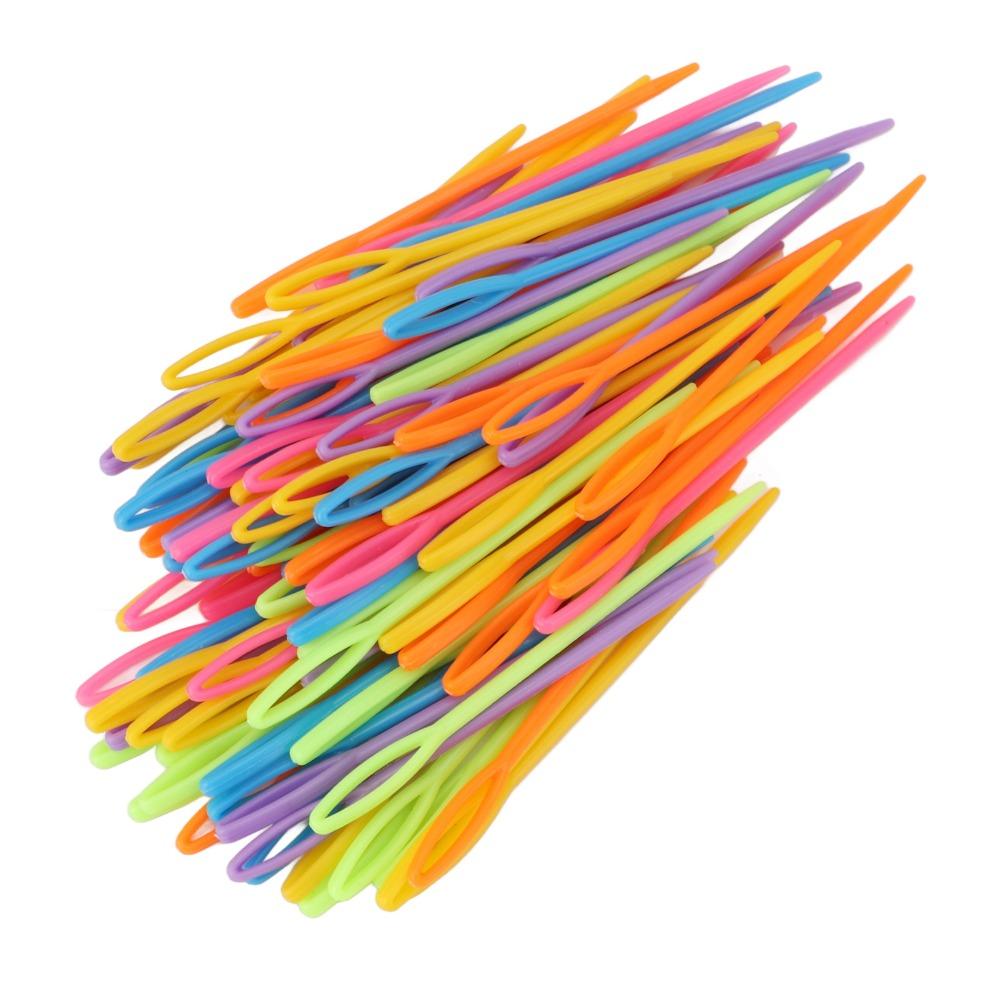 200Pcs Plastic Plastic Yarn Needles Colorful Darning Needles Portable Large Eye Needles For Crochet