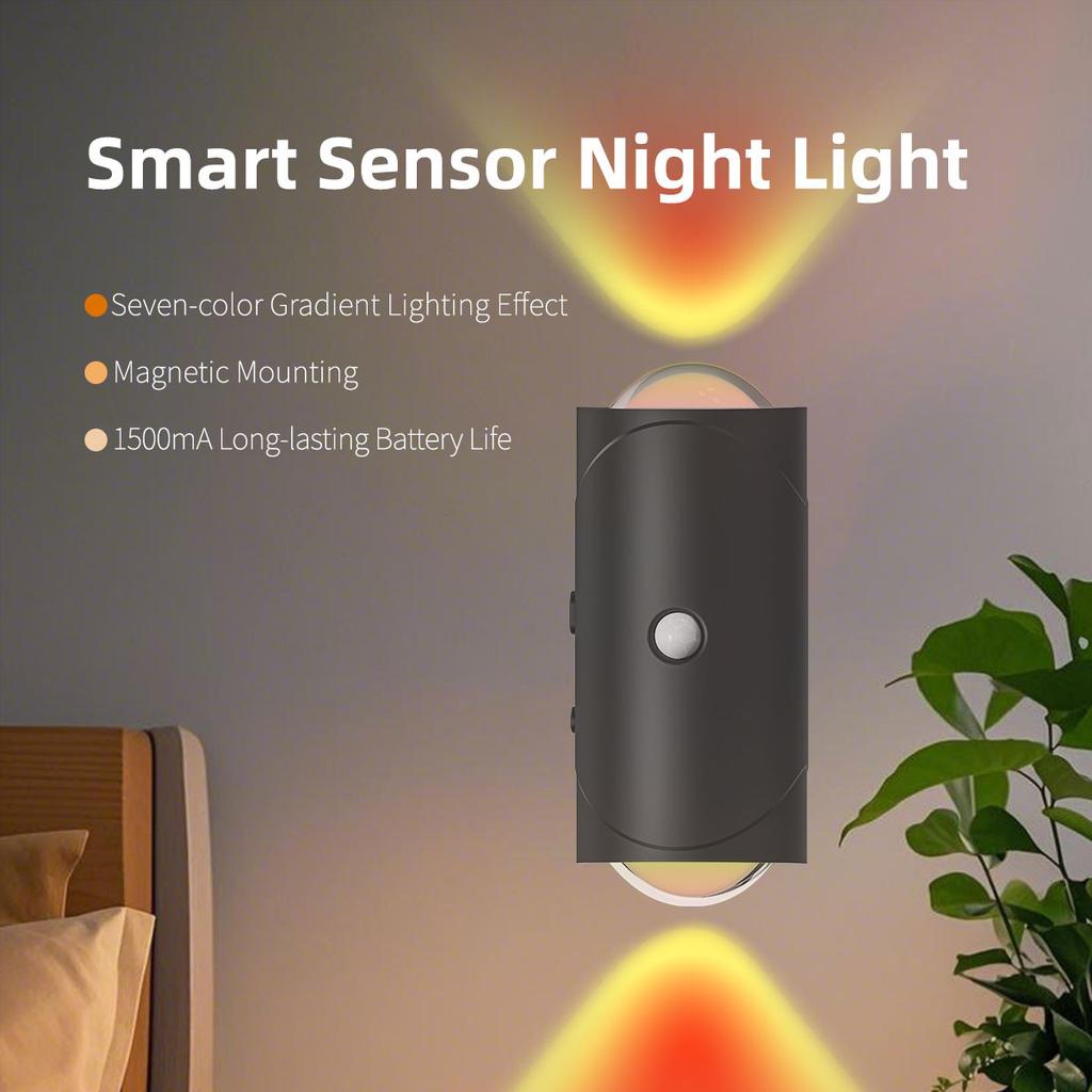 RGB Gradient LED Night Light with Motion Sensor Wall Lamp Rechargeable Ambient Dimmable Indoor Lights Magnetic Step Lighting