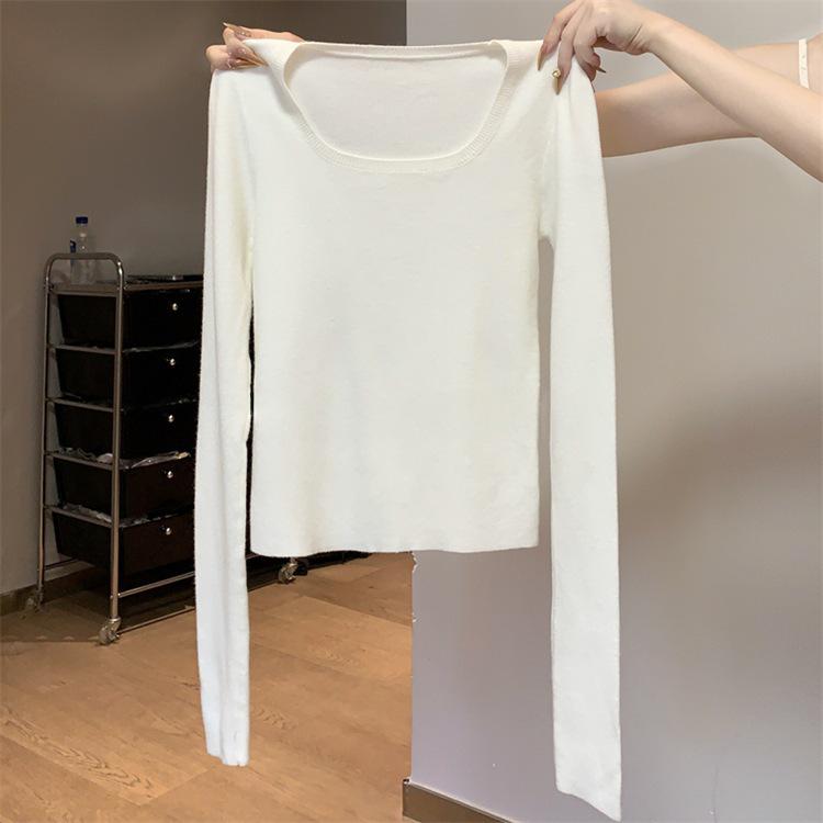 LIMEIZI Korean Style Square Neck Slim Fit Knit Sweater for Women - Autumn/Winter Fashion Base Layer