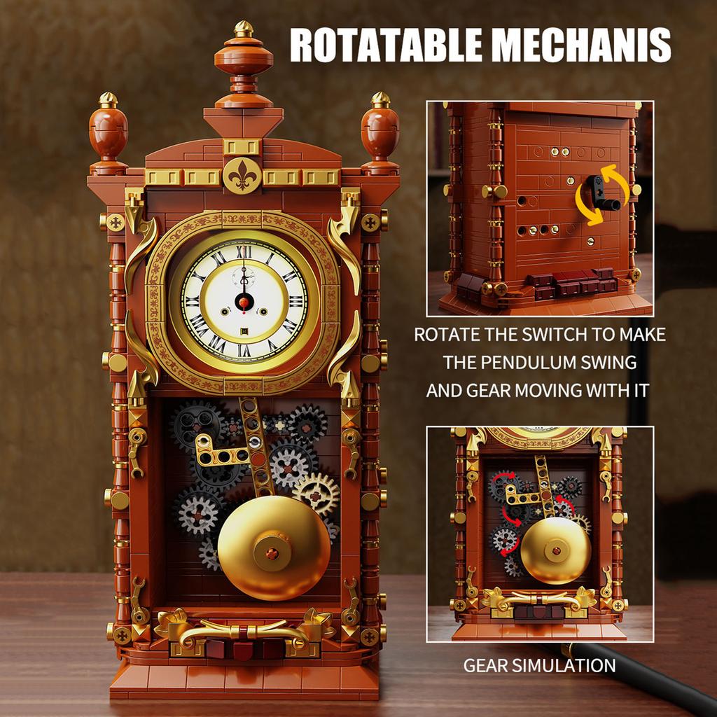 751PCS Traditional Retro Series Swing Clock Construction Bricks Featuring Pendulum Construction Brick Kit Gift Idea ideal for Children Adult