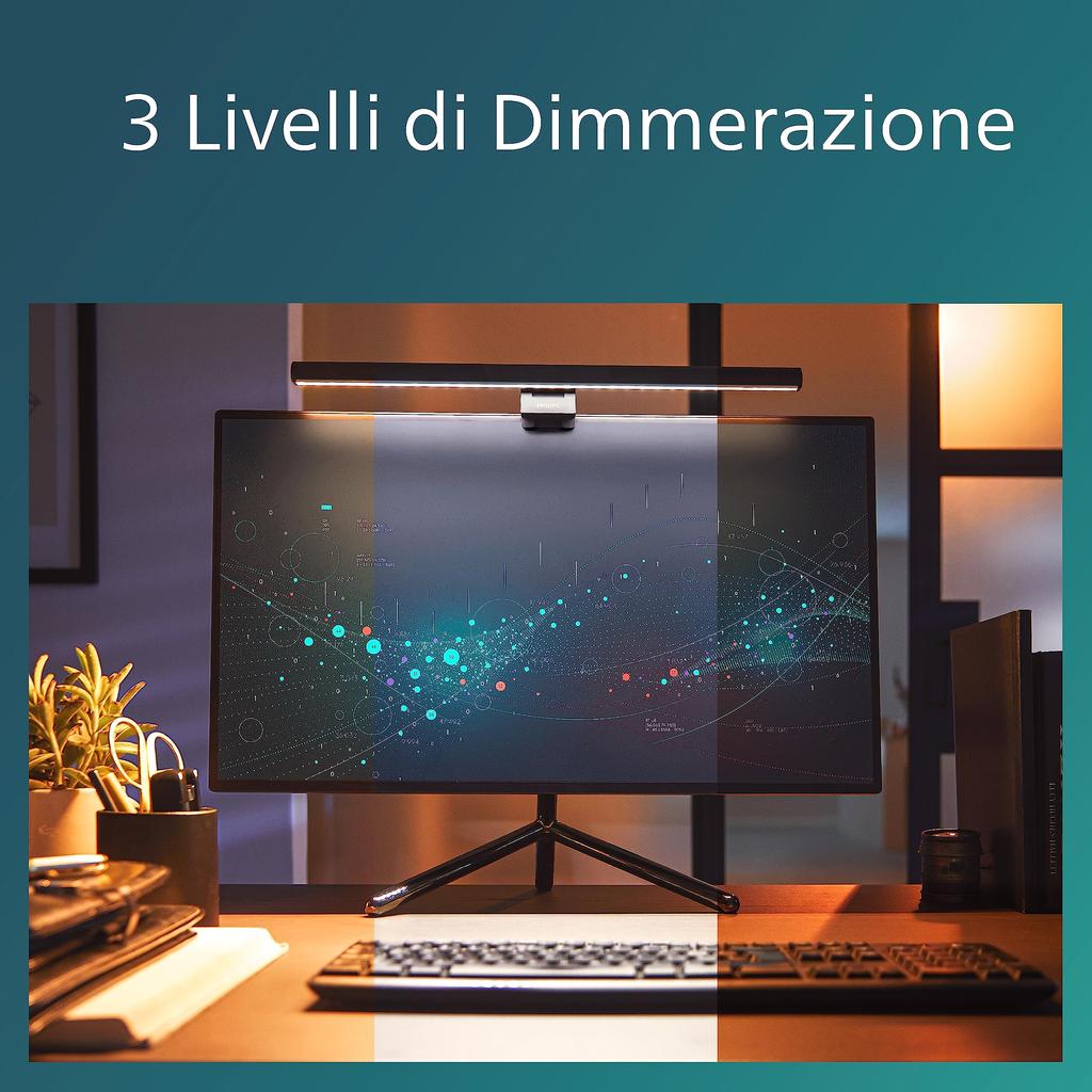 Philips DSK204 Monitor Light Screen Bar Desk Light, LED, Eye-Friendly Clip-on Desk Light for Gaming, Telework, Reading, Blue Light Filtering, Touch
