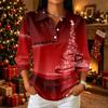 Women's Casual Christmas Print 3/4 Sleeve Button Down Collared Shirt