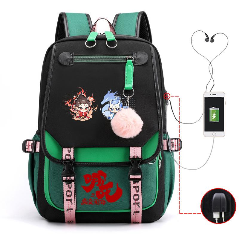 Cartoon Movie Nezha Printing Leisure Burden Reduction Travel Bag Backpack Multi-Function Large Capacity Usb Student Schoolbag