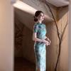 Green retro style short-sleeved silk and hemp cheongsam 1011 spring new improved new Chinese style daily wear nun