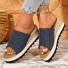 Women's Large Size Summer Canvas Wedge Thick Sole Denim Slide Sandals.