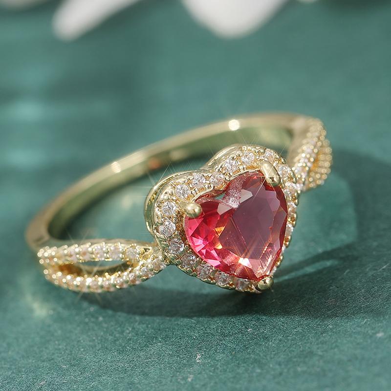 Women's Romantic Love Heart Shaped Red Synthetic Zirconia Ring Fashion Sparkling Wedding Engagement Festival Jewelry Accessories