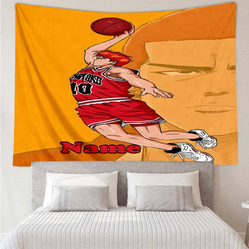 Custom Name Slam Dunk Print Tapestry, Backdrop, Easy Setup, Ideal for Bedroom, Office & Living Room, with Aesthetic Wall Hanging Decor.