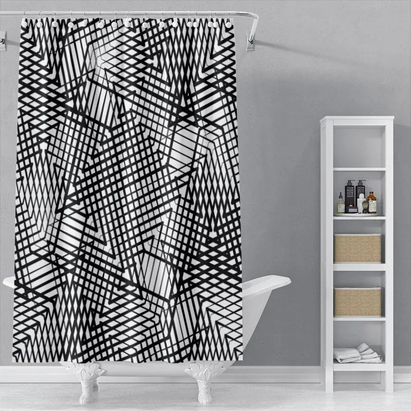 The New Isn Simple Nordic Black And White Line Draft Shower Curtain Toilet Partition Hanging Cloth Window Shading
