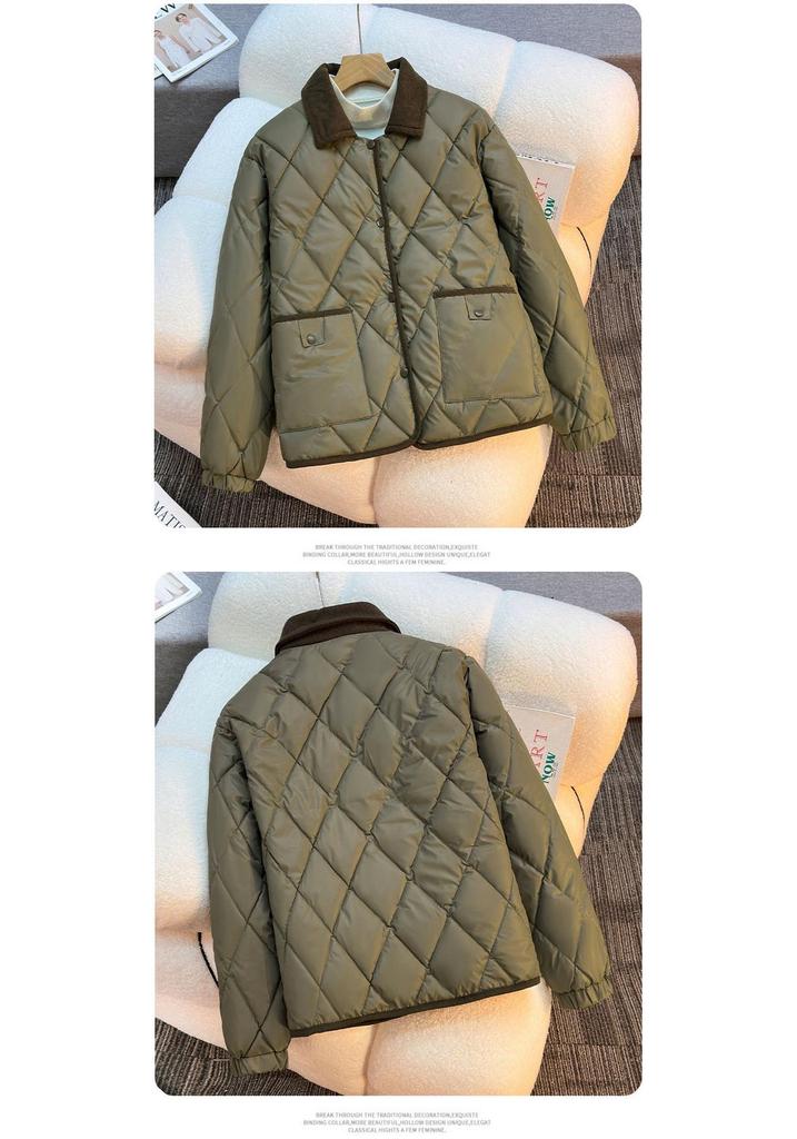 Cross-Diamond Quilted Down Collar Color-Block Slimming Winter Jacket 2026 - Trendy Versatile Short & Loose Fit