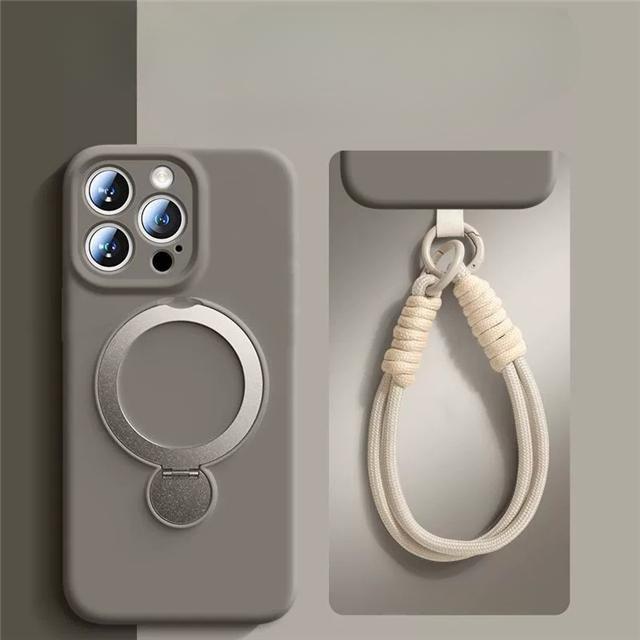 For iPhone 16 Pro Max Luxury Magsafe Magnetic Holder With Lanyard Liquid Silicone Phone Case For iPhone13 14 15 Protective Cover