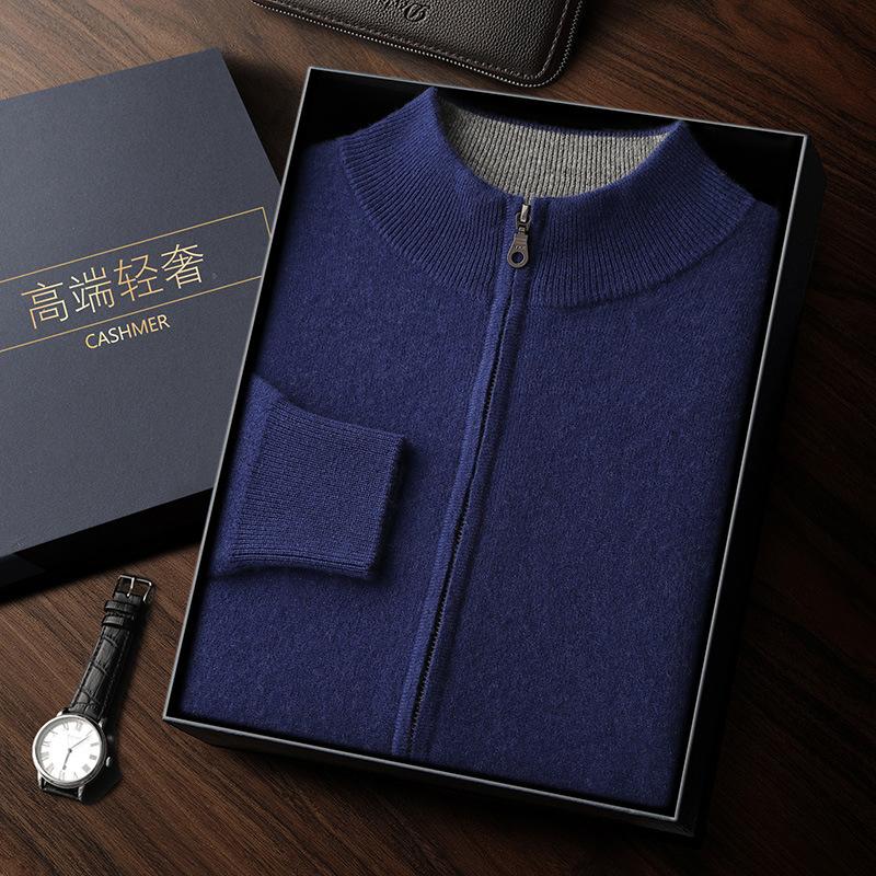 Winter thickened stand-up neck cashmere cardigan semi-turtleneck cashmere shirt zipper jacket air layer top