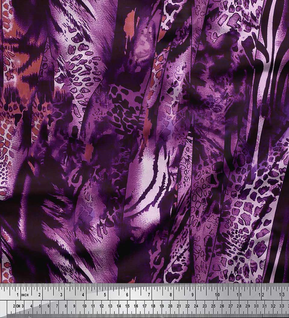 

Соймоі Коричневий Японський креп-сатин Тканина з принтом шкіри тварин з зеброю та леопардом Тканина на метри 42 дюйма 42 Inch Wide - Poly Crepe фіолетовий