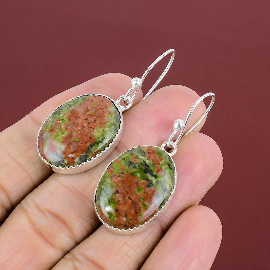 Unakite Earring 925 Sterling Silver Earring Handmade Earring Unakite Real Gemstone Jewelry Brand New Earring Anniversary Gift Silver Jewelry