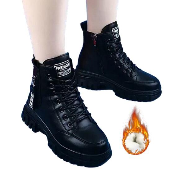 

1 пара зимних женских сапог на толстой плоской подошве из искусственной кожи с боковой молнией, однотонные, на шнуровке, мягкие, термоудерживающие, противоскользящие туфли без шнуровки 37 B