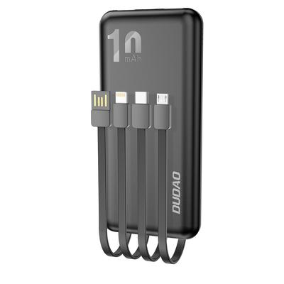 Powerbank K6Pro 10000mAh universeel met USB-kabel USBC microUSB Lightning zwart