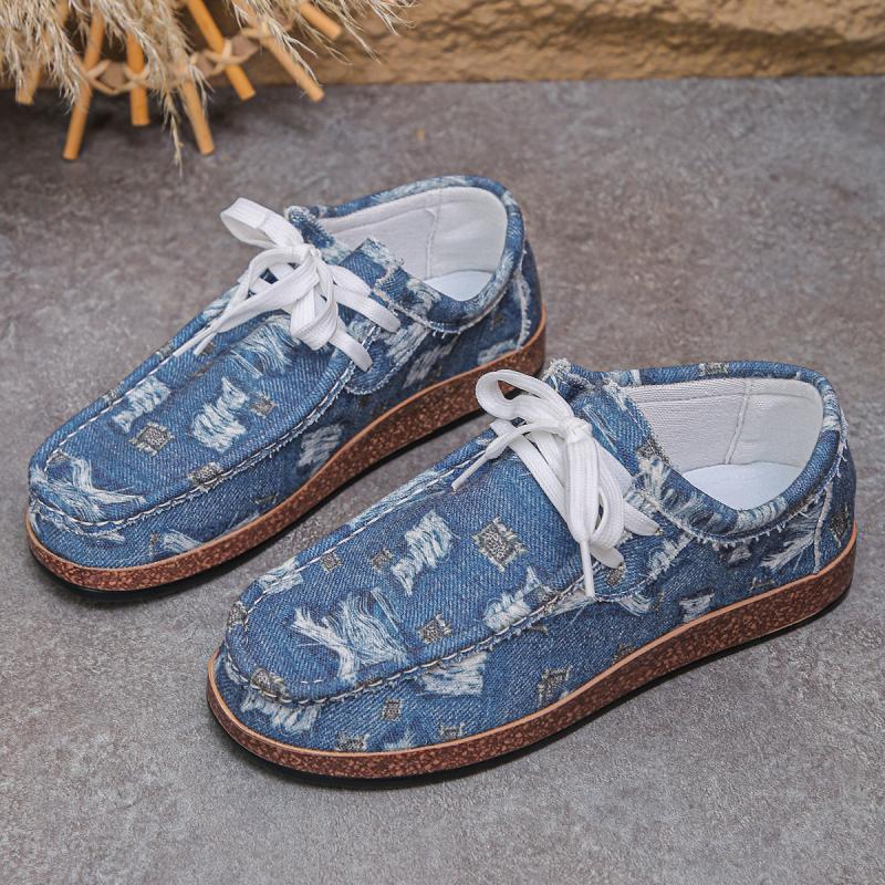 Brand Design Denim Lace Up Canvas Shoes Women 2026 Autumn Comfort Non Slip Flats Sneakers Plus Size Woman's Casual Driving Shoes