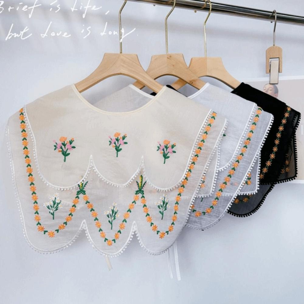 Embroidery Lace Blouse False Collars Cape Small Shawl Simple Doll Lapel Women