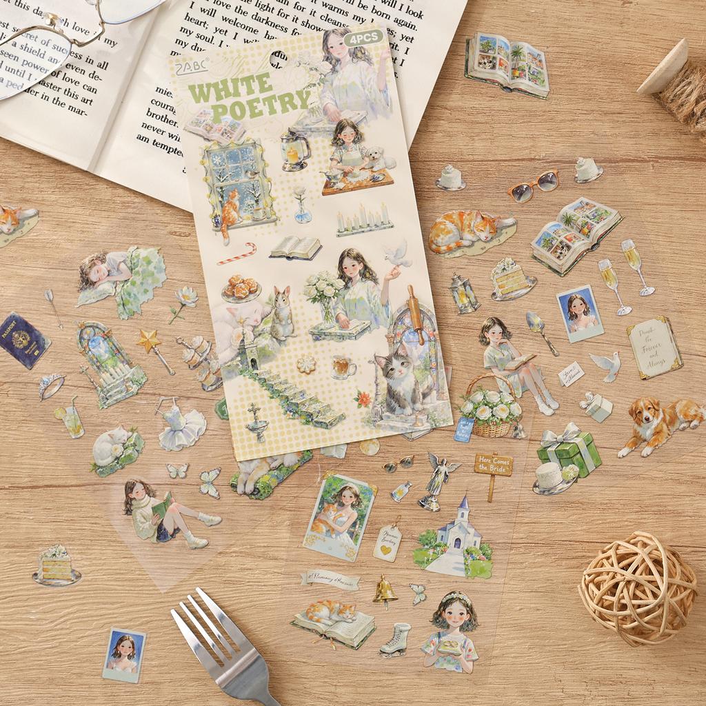 4/24sheets Kawaii Little Girl's Daily Life PET Die Cut Stickers DIY Diary Phone Case Aesthetics Stationery Stickers