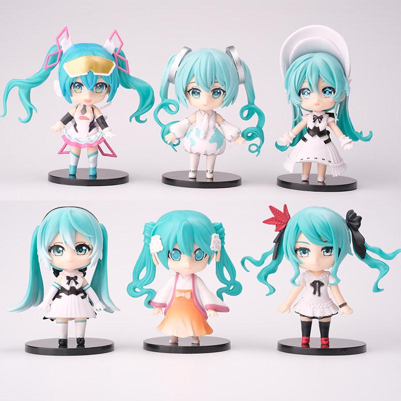 6pcs Hatsune Miku Q Version Anime Figure Pvc Model Collectible Doll Statue Desktop Ornament Trendy Toy Surprise Gift collectible
