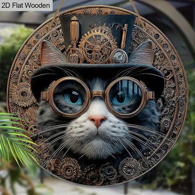 Retro Houten Bord met Cool Kattenpatroon - Unieke Gevelversieringen - Ideaal voor Voordeur, Tuin, Wanddecoratie