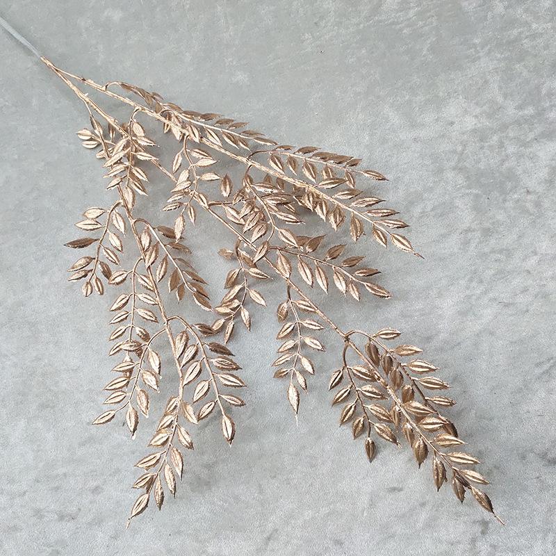 Gold Series Simulation Plants Wholesale Simulation Bouquet Fake Flowers Misty Maple Leaf Phoenix Tail Wedding Decoration Display
