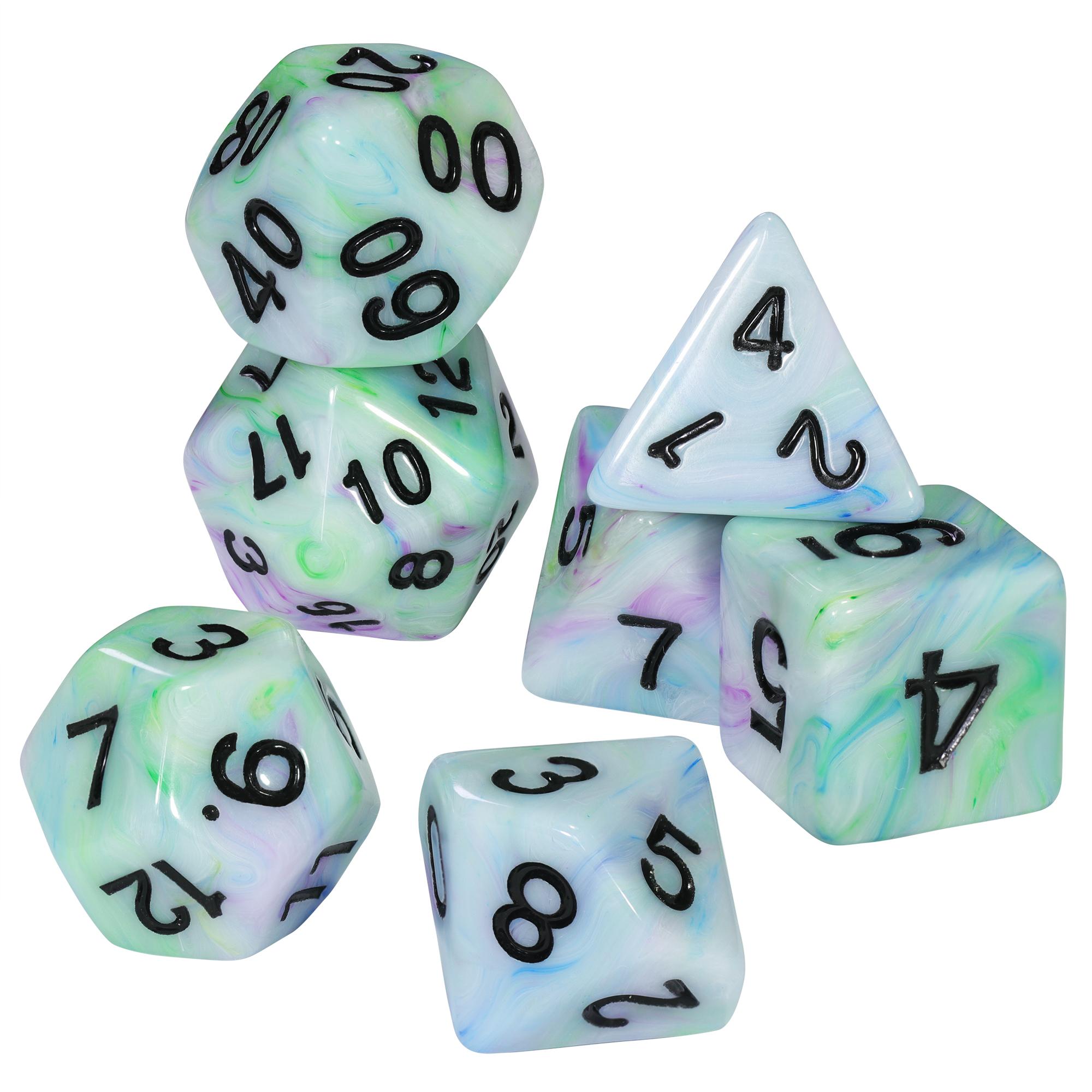 

DND Dice Mixing Color Polyhedral Dice 7pcs Game Dice D4-D20 for Tabletop Game DND TRPG, as Gift and Collection