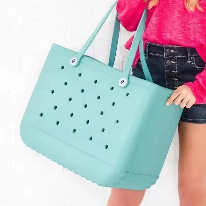 XL Extra große Strandtasche EVA-Gummi Wasserdicht Strand Reise Picknick Aufbewahrungskorb Damen Einkaufshandtasche Sac Jelly Einkaufstasche