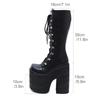 Fashion Women's Y2K Side Zipper Platform Boots Knee High Motorcycle Boots Black Closed Toe Lace Up Long Boots