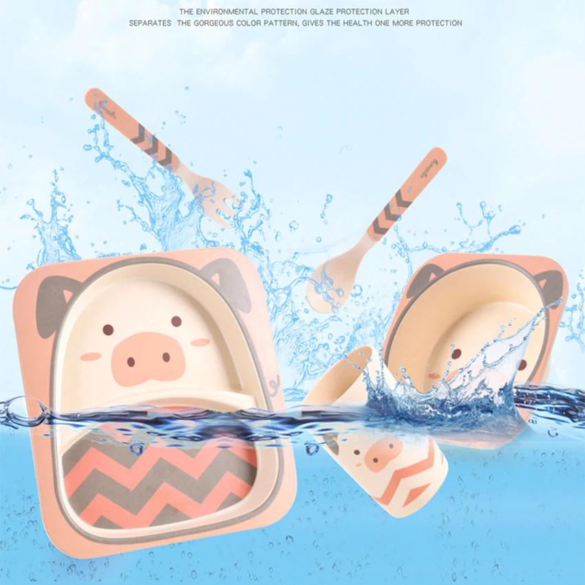 5pcs/set Baby Dishes Set Eco-friendly Bamboo Fiber Dinnerware Cartoon Cute Tableware Food Plate Bowl for Kids Boy Girl Gifts