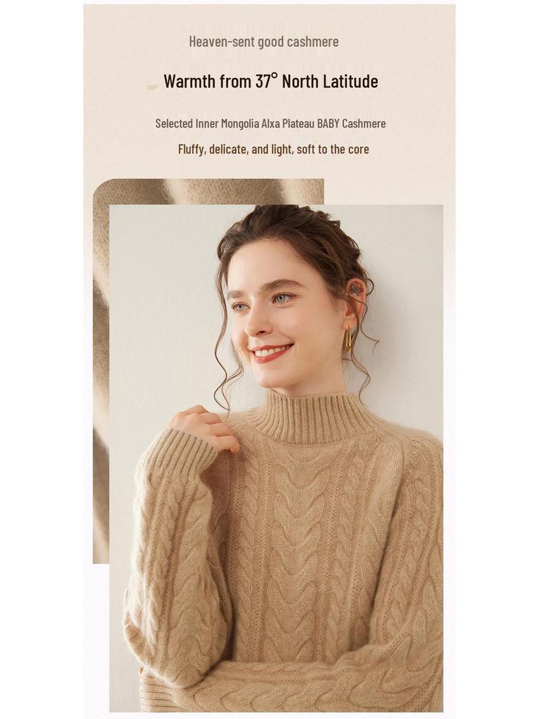 Autumn/Winter Women's Slim Fit Cable Knit Cashmere Sweater Pullover