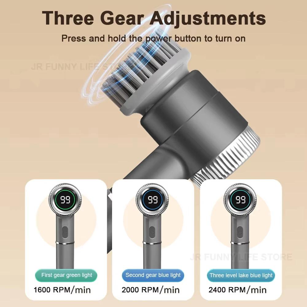 LED Display Electric Cleaning Brush Wireless Kitchen Sink Cleaning Brush 5-in-1 IPX7 Waterproof Electric Pot Brush Cleaning Tool