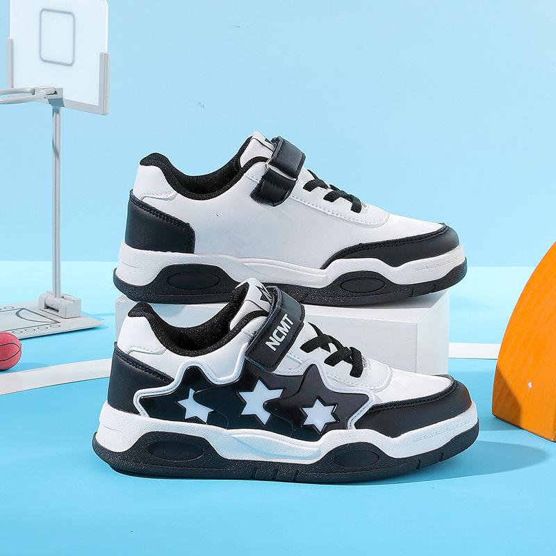 Student Board Shoes Spring and Autumn Casual Shoes Classmates New Leather Surface Children Large Sports Shoes Children Velcro Boys
