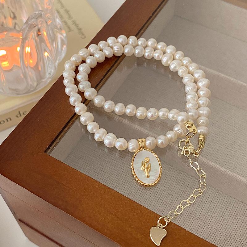 Freshwater Pearl Shell Tulip Necklace Design Freshwater Pearl Vintage French Flower Clavicle Chain Gift
