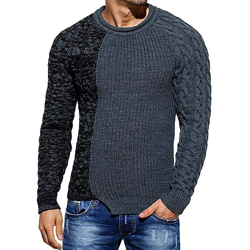 Men's Color Block Crewneck Sweater, Muscle Fit Long Sleeve Knit Pullover Jumper, Autumn Winter European Style Men Knit Top