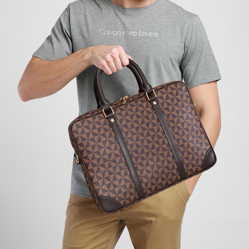 Men's Trendy European & American Large Capacity Business Briefcase: Printed Crossbody & Shoulder Handbag for Laptop.