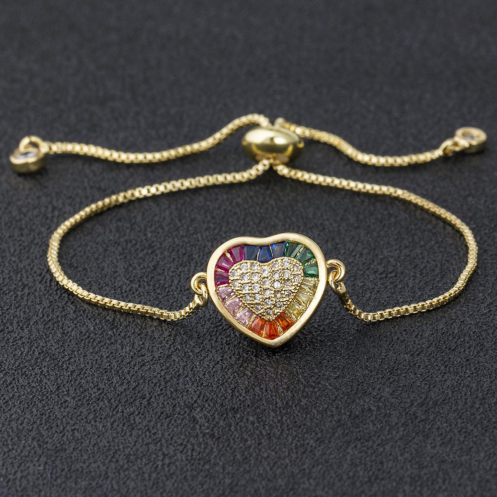 AIBEF Hot Sale Lovely Heart Rainbow Adjustable Bracelet Bangle Cubic Zircon Chain Bracelet Women Jewelry Birthday Gifts