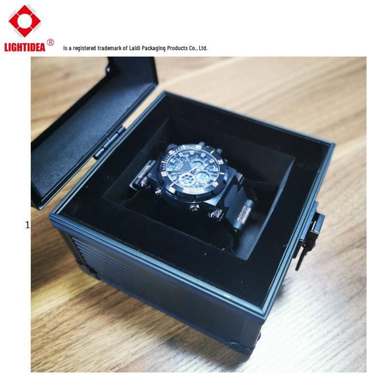 Pure Black & Sky Blue Aluminum Watch Storage Box with Transparent Lid