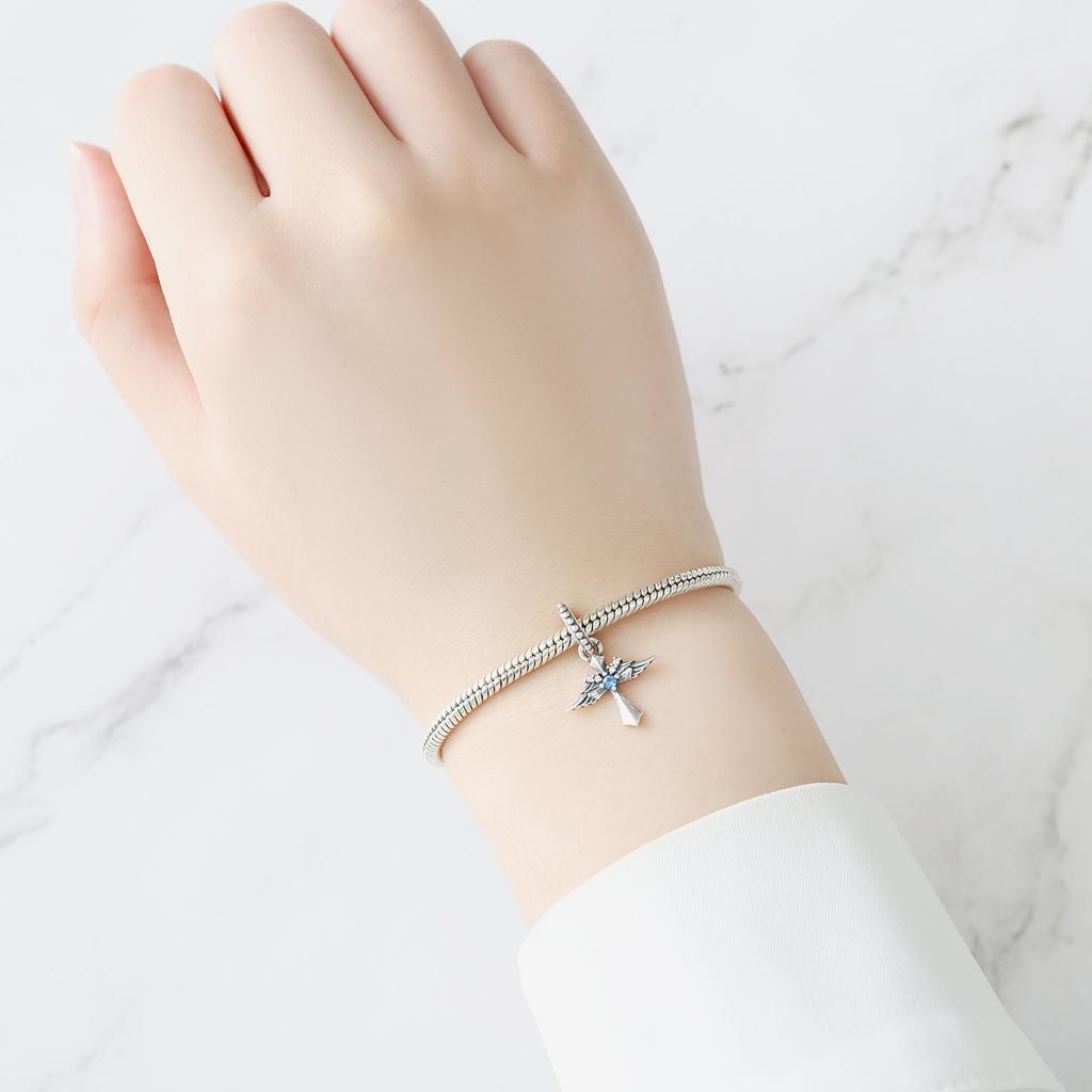 Copper Cross Charm Guardian Angel Pendant Lucky Beads Fit Original Diy Bracelets Necklace Birthday Jewelry Gifts